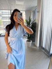 My 3751 Kruvaze Bebe Mavi Kemerli Elbise