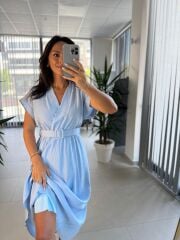 My 3751 Kruvaze Bebe Mavi Kemerli Elbise