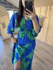 My 3154 Efsun mavi yeşil viskon elbise