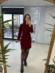 Mc Şal Yaka Bordo Elbise