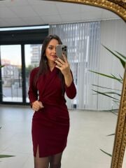 Mc Şal Yaka Bordo Elbise