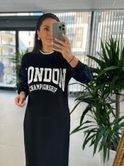 Dr 8162 London Tasarım Siyah Sweat Elbise