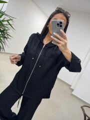 Art 4010 İthal Kumaş Kapüşonlu Siyah Takım