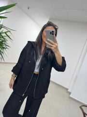 Art 4010 İthal Kumaş Kapüşonlu Siyah Takım