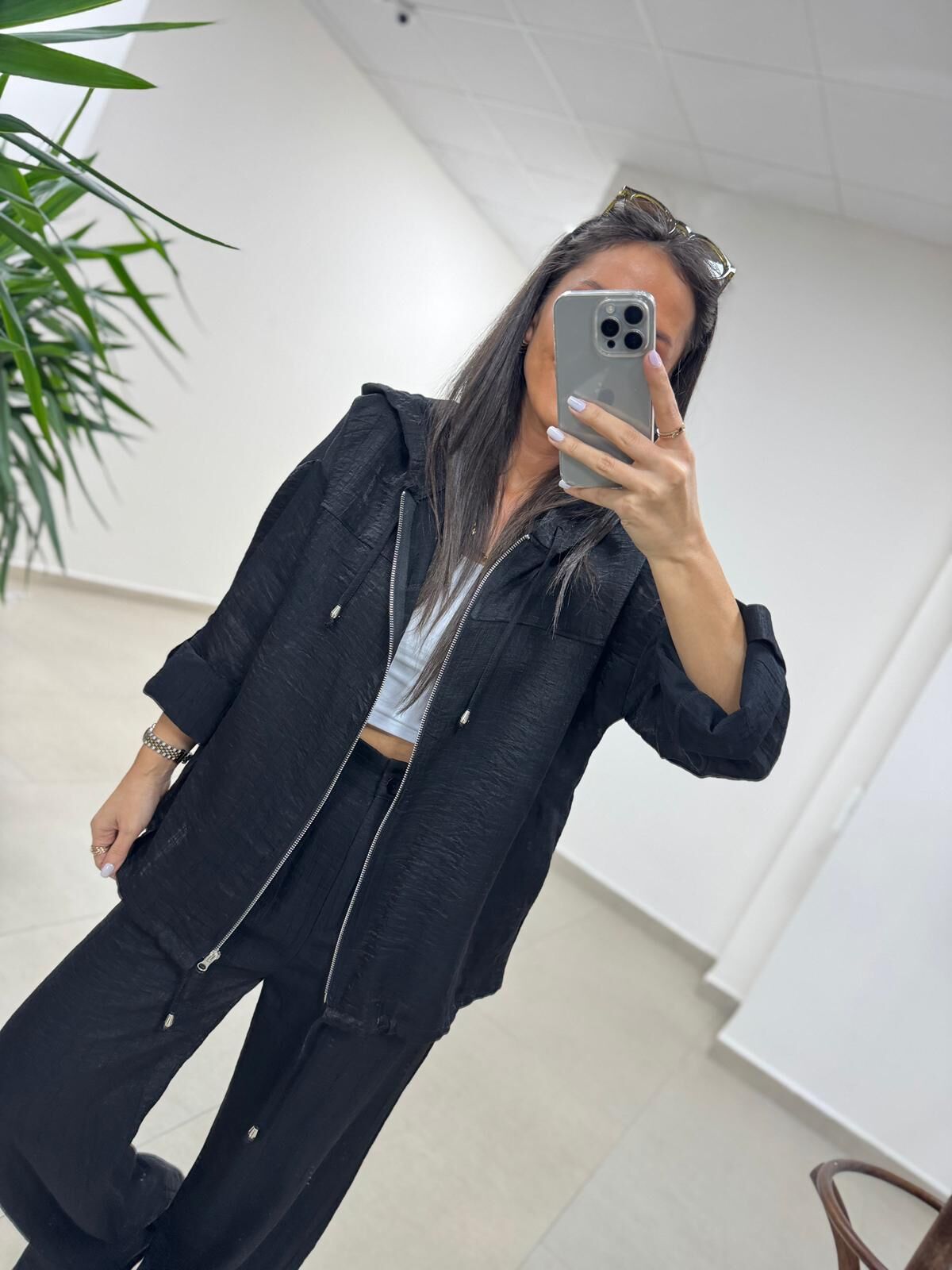 Art 4010 İthal Kumaş Kapüşonlu Siyah Takım