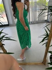 My 3486 Yeşil Puantiyeli Halter Yaka Şifon Elbise
