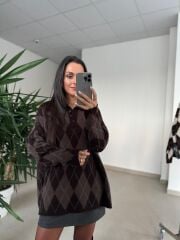 Ml 37643 Premium Polo Yaka A.Kahve-Vizon Baklava Desen Kazak