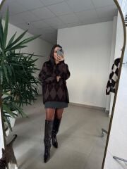 Ml 37643 Premium Polo Yaka A.Kahve-Vizon Baklava Desen Kazak