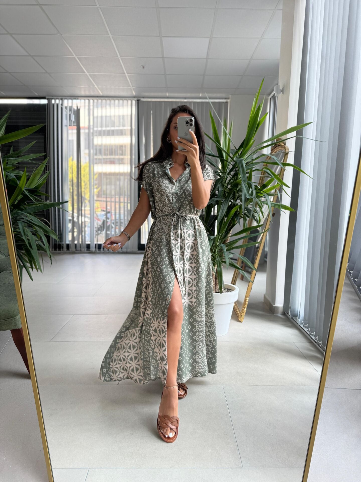 Ms Haki Pamuk Viskon Gömlek Elbise