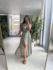 Ms Haki Pamuk Viskon Gömlek Elbise