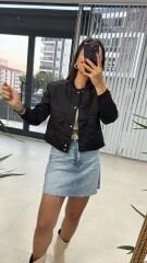 Ön Cepli Bomber Siyah Mont