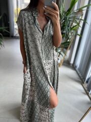 Ms Haki Pamuk Viskon Gömlek Elbise