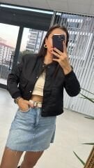 Ön Cepli Bomber Siyah Mont