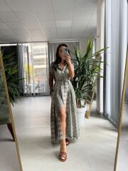 Ms Haki Pamuk Viskon Gömlek Elbise