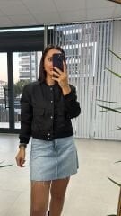 Ön Cepli Bomber Siyah Mont