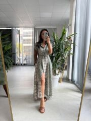 Ms Haki Pamuk Viskon Gömlek Elbise