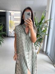 Ms Haki Pamuk Viskon Gömlek Elbise