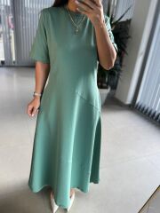 Dr 8407 Tasarım Çapraz Dikiş Detaylı Su yeşili Elbise