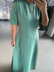 Dr 8407 Tasarım Çapraz Dikiş Detaylı Su yeşili Elbise