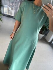 Dr 8407 Tasarım Çapraz Dikiş Detaylı Su yeşili Elbise