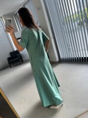 Dr 8407 Tasarım Çapraz Dikiş Detaylı Su yeşili Elbise