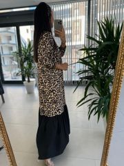 Dr 8116 Eteği Poplin Leopar Elbise