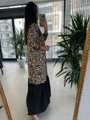 Dr 8116 Eteği Poplin Leopar Elbise