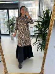 Dr 8116 Eteği Poplin Leopar Elbise