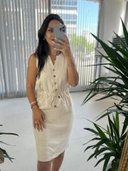 Mc 5967 Linen Sleeveless Stone Floss Dress