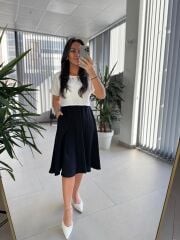 My 3760 Siyah-Beyaz Midi Bluzlu elbise