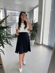 My 3760 Siyah-Beyaz Midi Bluzlu elbise