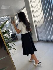 My 3760 Siyah-Beyaz Midi Bluzlu elbise