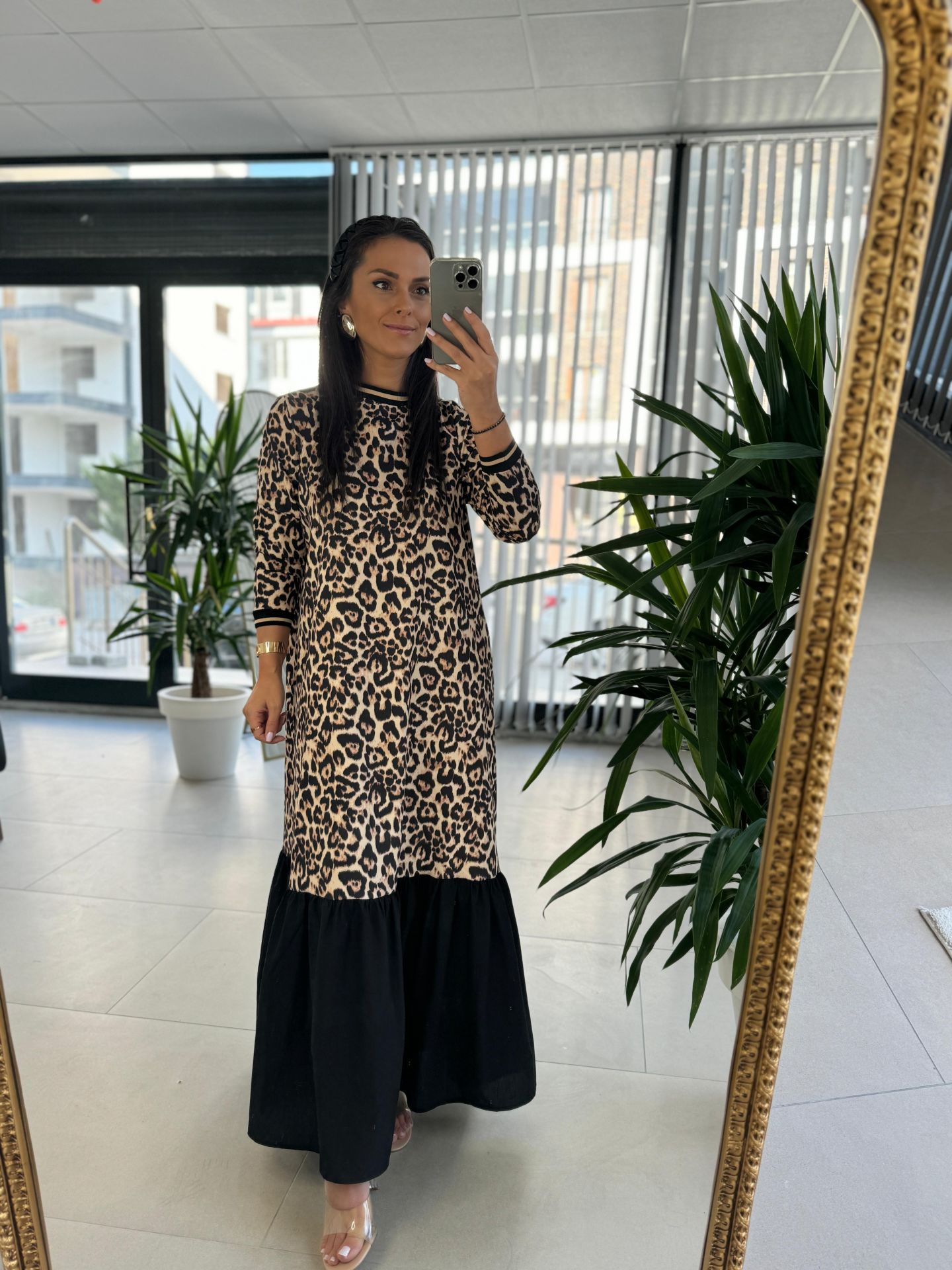 Dr 8116 Eteği Poplin Leopar Elbise