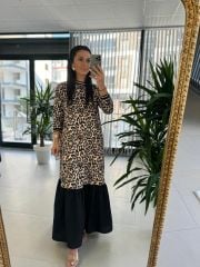 Dr 8116 Eteği Poplin Leopar Elbise