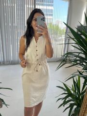 Mc 5967 Linen Sleeveless Stone Floss Dress