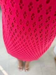 Mc 5885 V Yaka Kol Detaylı Fuşya Elbise