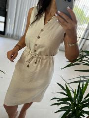 Mc 5967 Linen Sleeveless Stone Floss Dress