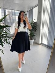My 3760 Siyah-Beyaz Midi Bluzlu elbise