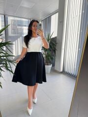 My 3760 Siyah-Beyaz Midi Bluzlu elbise