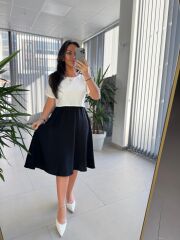 My 3760 Siyah-Beyaz Midi Bluzlu elbise