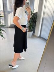 My 3760 Siyah-Beyaz Midi Bluzlu elbise