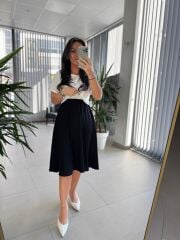 My 3760 Siyah-Beyaz Midi Bluzlu elbise