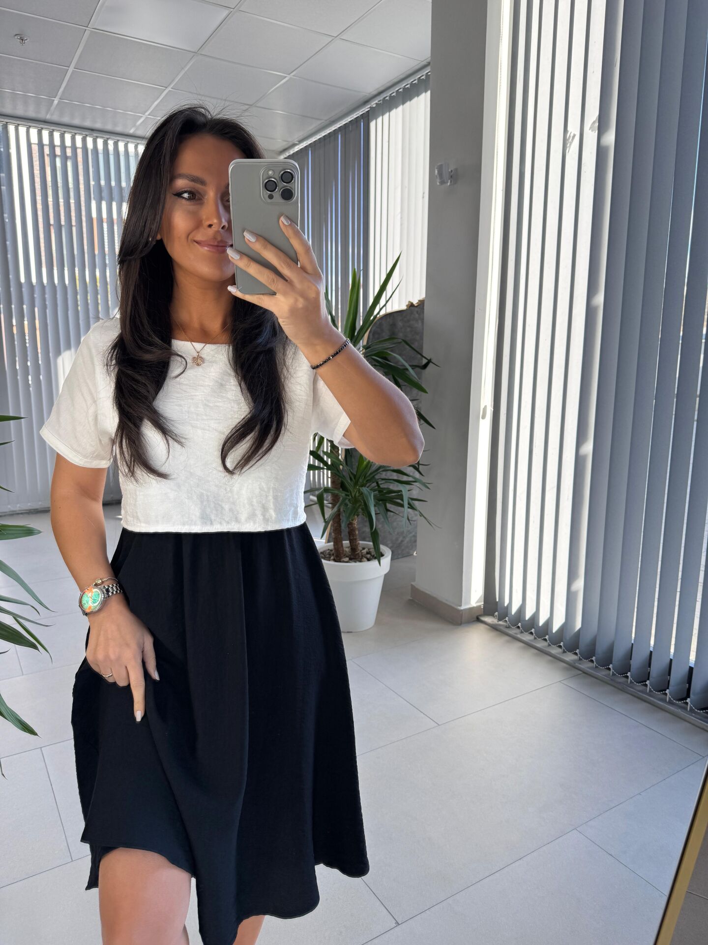 My 3760 Siyah-Beyaz Midi Bluzlu elbise