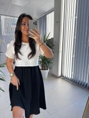 My 3760 Siyah-Beyaz Midi Bluzlu elbise