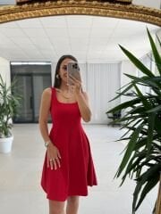 Mz 22500 Kalın Askılı Kırmızı Elbise