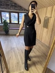 Kolsuz ceket yaka siyah elbise