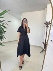 Bh 0135 Zr Model Siyah Poplin Elbise
