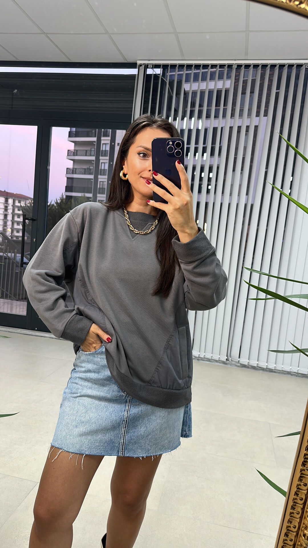 Dr 2484 Ribana Petek Dokulu Antrasit Sweat