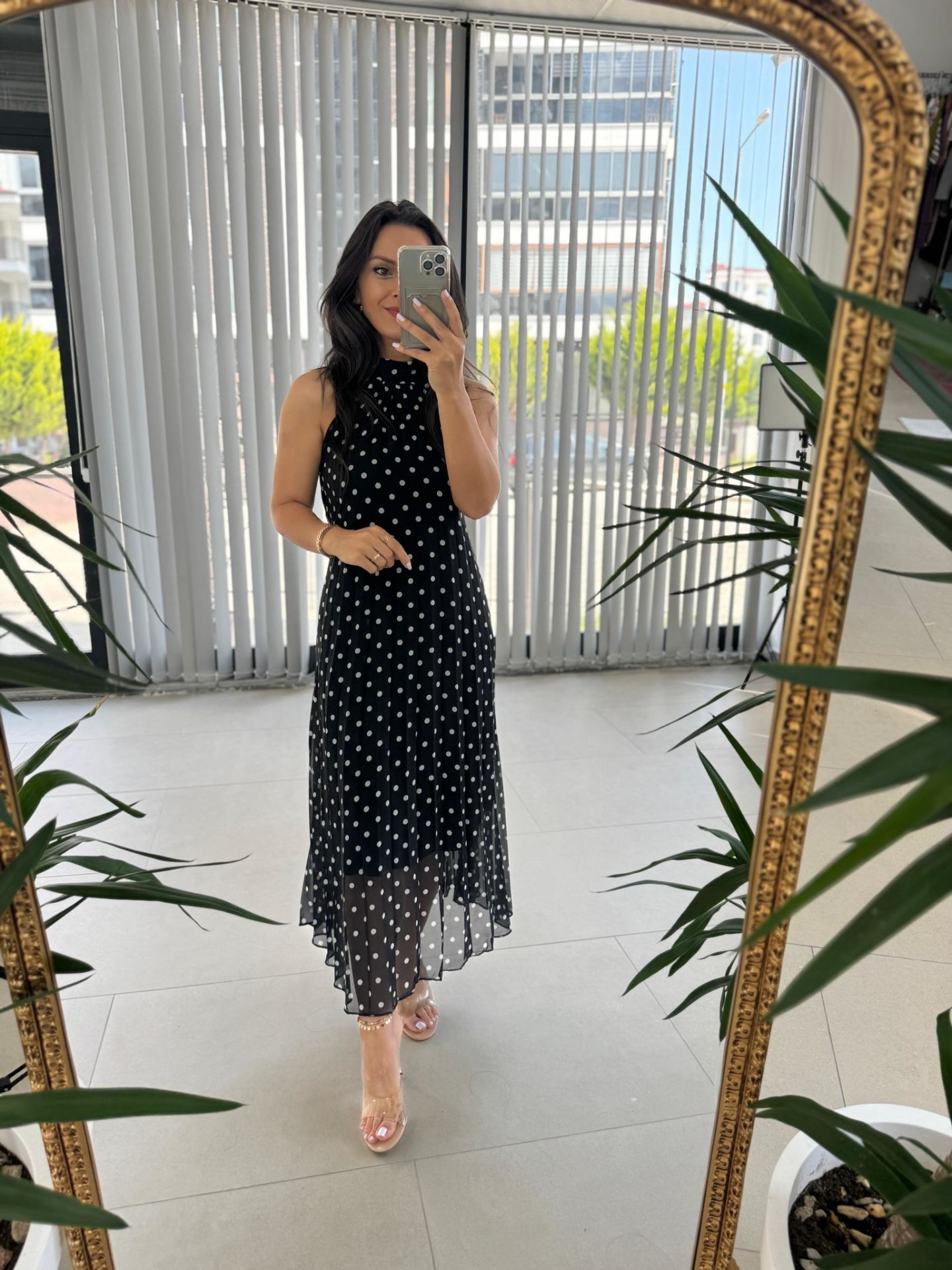 My 3486 Black Polka Dot Halter Neck Chiffon Dress