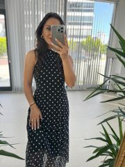 My 3486 Black Polka Dot Halter Neck Chiffon Dress